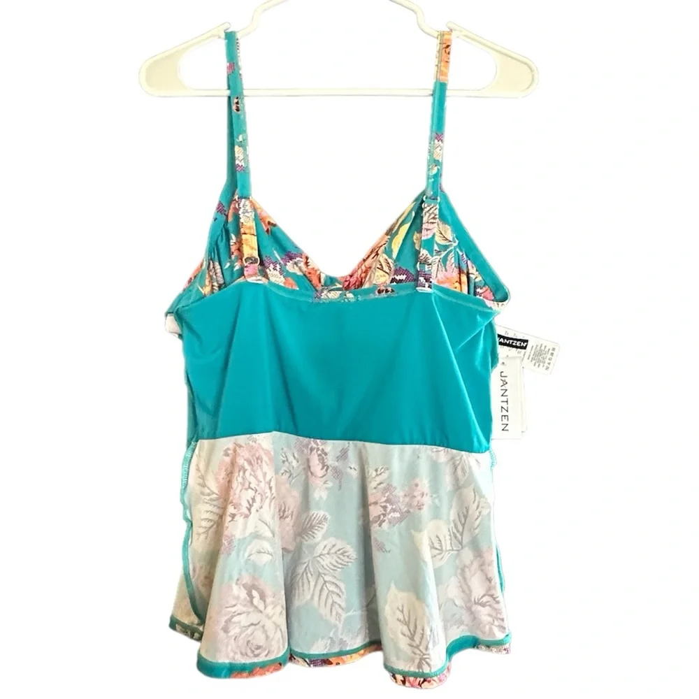 Jantzen Front Wrap Peplum Tankini Swimsuit Top Size 16